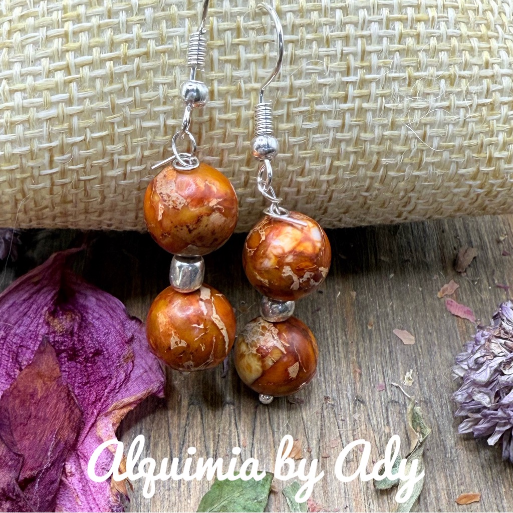 Alquimia Marbled Orange Turquoise And Silver Earrings